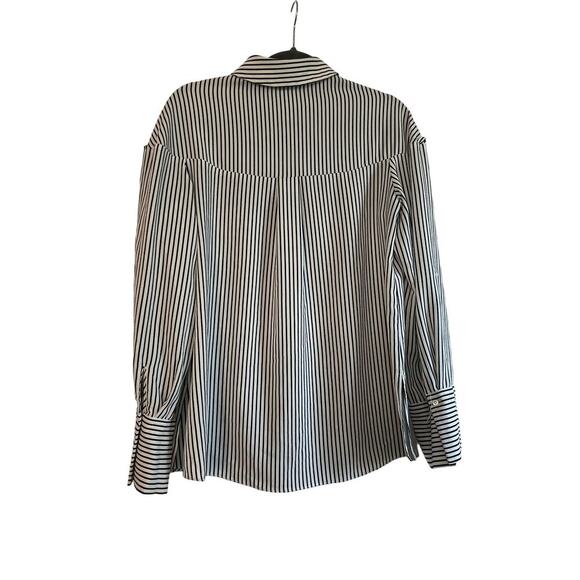 Vince Camuto White Black Striped Button Down Top Sz M - Picture 5 of 6